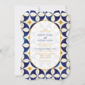 blauwe en gele Portugese patroonbruiloft Kaart (Voorkant)