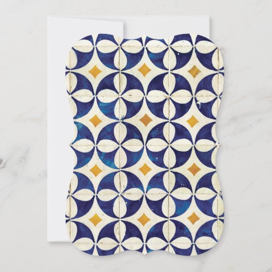 blauwe en gele Portugese patroonbruiloft Kaart (Achterkant)