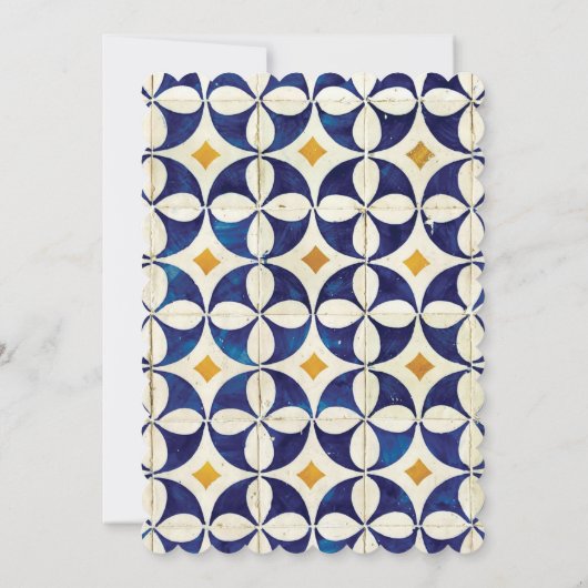 blauwe en gele Portugese patroonbruiloft Kaart (Achterkant)