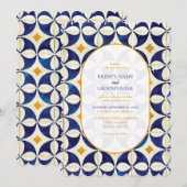 blauwe en gele Portugese patroonbruiloft Kaart (Voorkant / Achterkant)