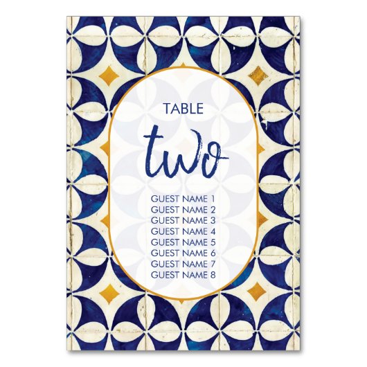 blauwe en gele Portugese patroonbruiloft Kaart (Voorkant)