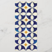  blauwe en gele Portugese patroonbruiloft Menu (Achterkant)