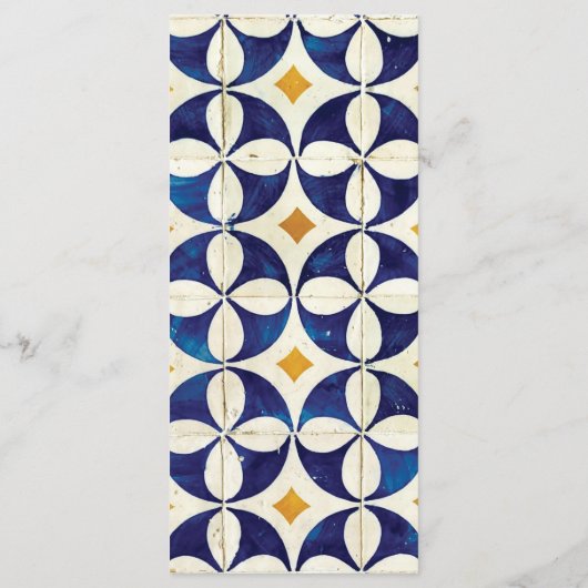 blauwe en gele Portugese patroonbruiloft Menu (Achterkant)