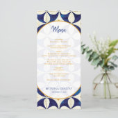  blauwe en gele Portugese patroonbruiloft Menu (Staand voorkant)