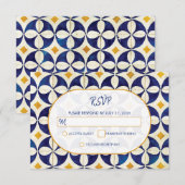 blauwe en gele Portugese patroonbruiloft RSVP Kaartje (Voorkant / Achterkant)
