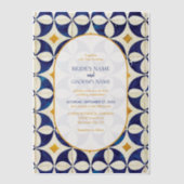  blauwe en gele Portugese patroonbruiloft Vellum Uitnodigingen (Voorkant)