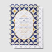  blauwe en gele Portugese patroonbruiloft Vellum Uitnodigingen (Offset (Uitnodiging))