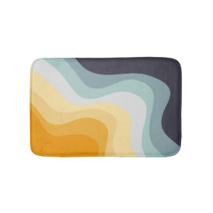 Blauwe en gele retro stijl golven badmat