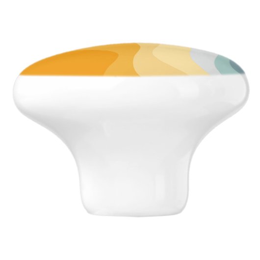 Blauwe en gele retro stijl golven keramische knop (Zijkant)