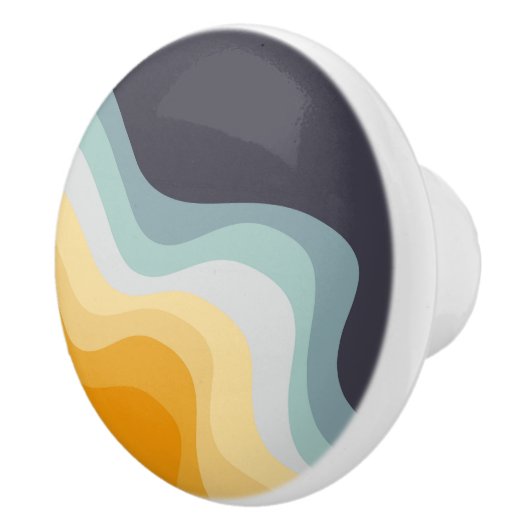 Blauwe en gele retro stijl golven keramische knop (Rechts)