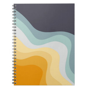 Blauwe en gele retro stijl golven notitieboek