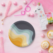 Blauwe en gele retro stijl golven papieren bordje (Feest)