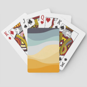 Blauwe en gele retro stijl golvende oceaan pokerkaarten