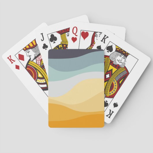 Blauwe en gele retro stijl golvende oceaan pokerkaarten (Achterkant)