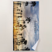 Blauwe en gele rode palmbomen - zonsondergang strandlaken (Voorkant)