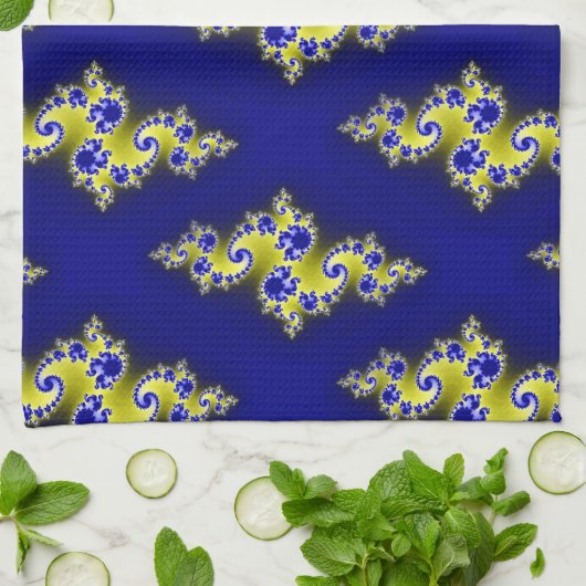 Blauwe en gele rondjes theedoek (Gevouwen)