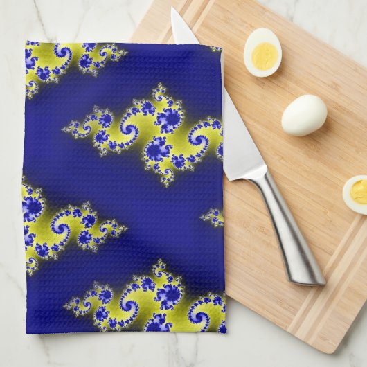 Blauwe en gele rondjes theedoek (Quarter Fold)