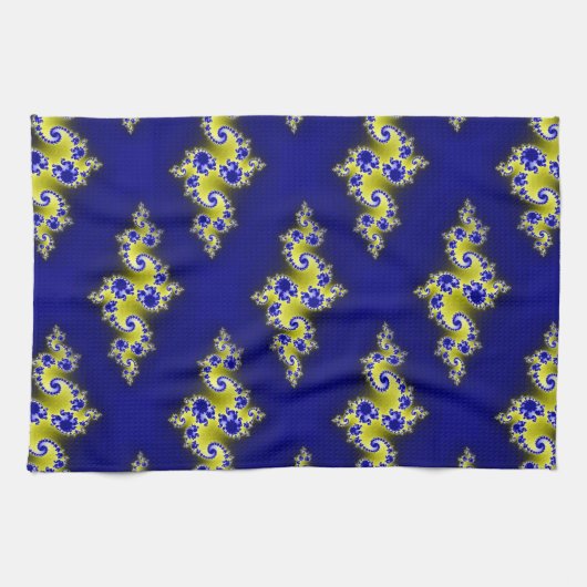 Blauwe en gele rondjes theedoek (Horizontaal)