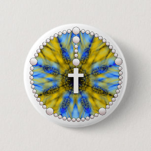 Blauwe en gele Rosary Dream Catcher Ronde Button 5,7 Cm