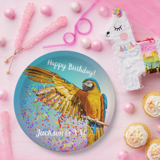 Blauwe en gele scharnierpijp Confetti papieren pla Papieren Bordje (Feest)