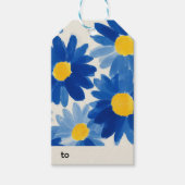 Blauwe en gele schilderachtige bloemen cadeaulabel (Voorkant)