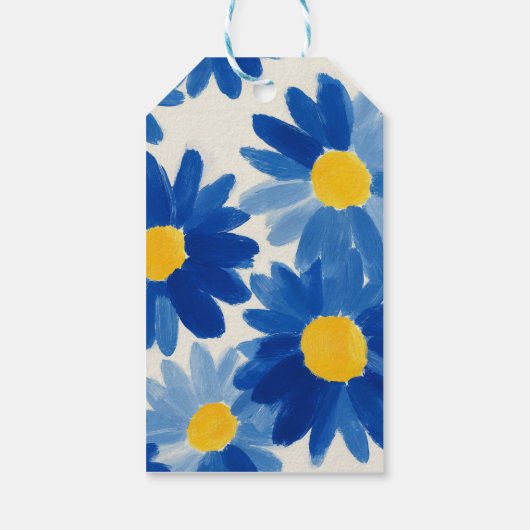 Blauwe en gele schilderachtige bloemen cadeaulabel (Achterkant)