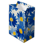 Blauwe en gele schilderachtige bloemen medium cadeauzakje (Voorkant Gekanteld)