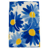 Blauwe en gele schilderachtige bloemen medium cadeauzakje (Voorkant)