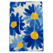 Blauwe en gele schilderachtige bloemen medium cadeauzakje (Achterkant)