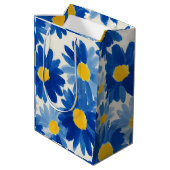 Blauwe en gele schilderachtige bloemen medium cadeauzakje (Achterkant Gekanteld)