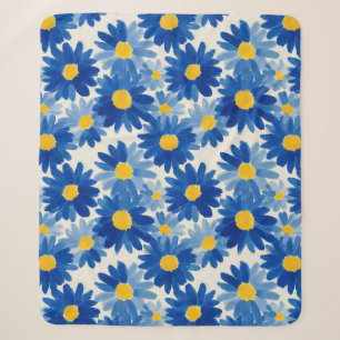 Blauwe en gele schilderachtige bloemen sherpa deken