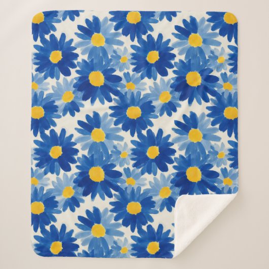 Blauwe en gele schilderachtige bloemen sherpa deken (Voorkant)