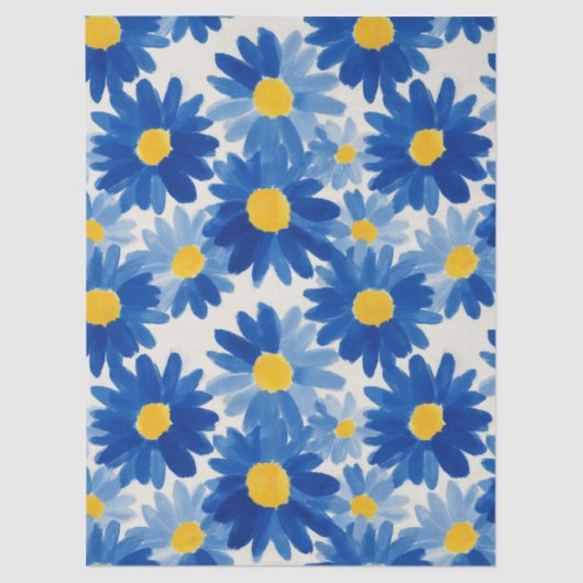 Blauwe en gele schilderachtige bloemen tissuepapier (Voorkant)