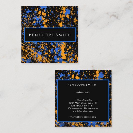 Blauwe en gele schildervlek Makeup kunstenaar Vierkante Visitekaartje (Voorkant / Achterkant)