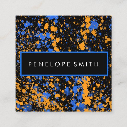 Blauwe en gele schildervlek Makeup kunstenaar Vierkante Visitekaartje (Voorkant)