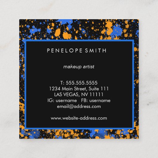 Blauwe en gele schildervlek Makeup kunstenaar Vierkante Visitekaartje (Achterkant)