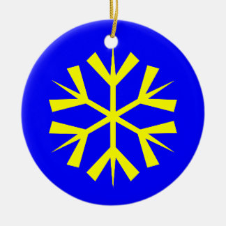 Blauwe en Gele Sneeuwvlok Keramisch Ornament