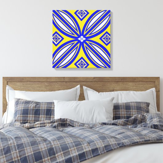 Blauwe en gele Spaanse Tegel Canvas Wall Art (Insitu (Slaapkamer))