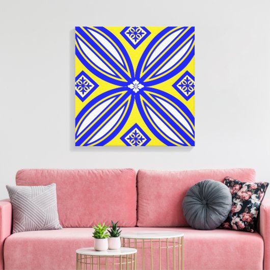 Blauwe en gele Spaanse Tegel Canvas Wall Art (Insitu (Woonkamer))