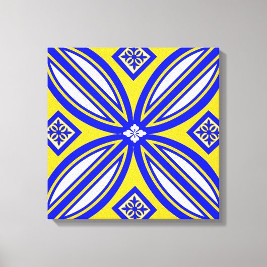 Blauwe en gele Spaanse Tegel Canvas Wall Art (Voorkant)