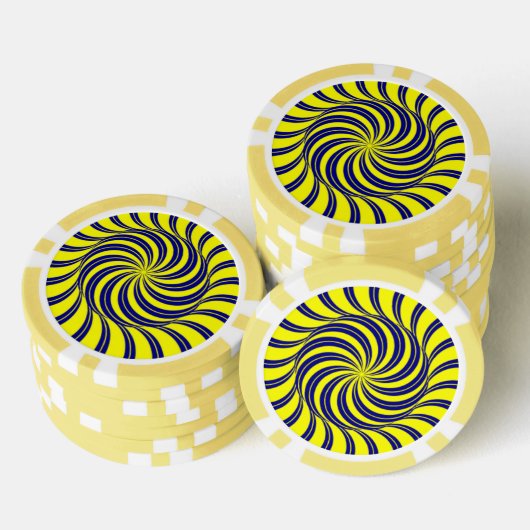 Blauwe en gele spiraalafdruk poker chips (Opstapeling)