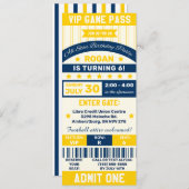 Blauwe en gele sport met als ticket Birthday Party Kaart (Voorkant / Achterkant)