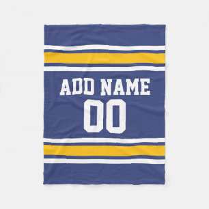 Blauwe en gele sportstripes Aangepast naamnummer Fleece Deken