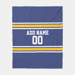 Blauwe en gele sportstroken Aangepast naamnummer Fleece Deken