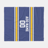 Blauwe en gele sportstroken Aangepast naamnummer Fleece Deken (Voorkant (Horizontaal))