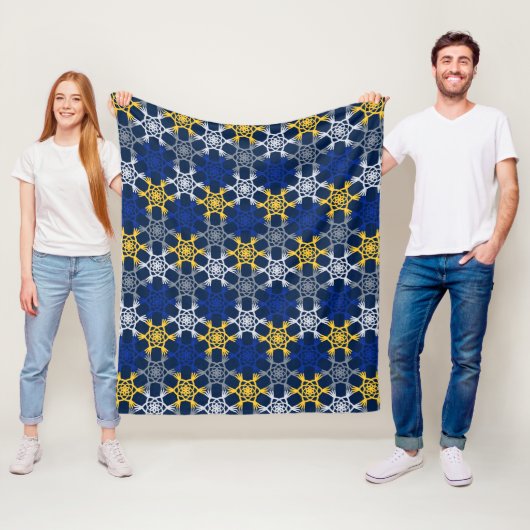 Blauwe en gele standaard grote prullenbak fleece deken (In situ)