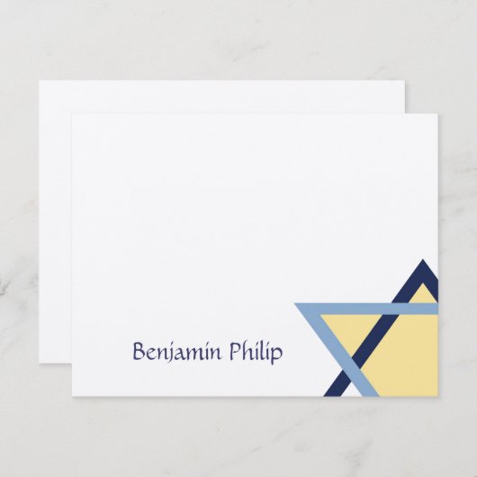 Blauwe en gele Star Bar Mitzvah Hartelijk dank Bedankkaart (Voorkant / Achterkant)