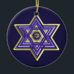 Blauwe en gele ster van David Ornament<br><div class="desc">Perfect voor Hanukkah of om het even welk ogenblik van jaar,  een diepe blauwe achtergrond plaatst van een ingewikkelde Ster van David in blauw en geel.</div>