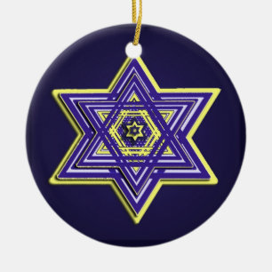 Blauwe en gele ster van David Ornament