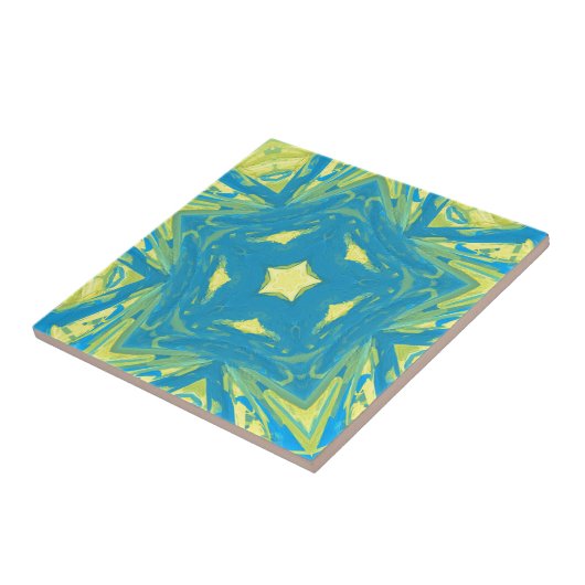 Blauwe en gele sterren tegeltje (Zijkant)